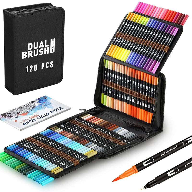 Plumones Dual Brush Profesional 120 Colores En Cartuchera Lettering Pu,  Plumones De Colores Profesionales 