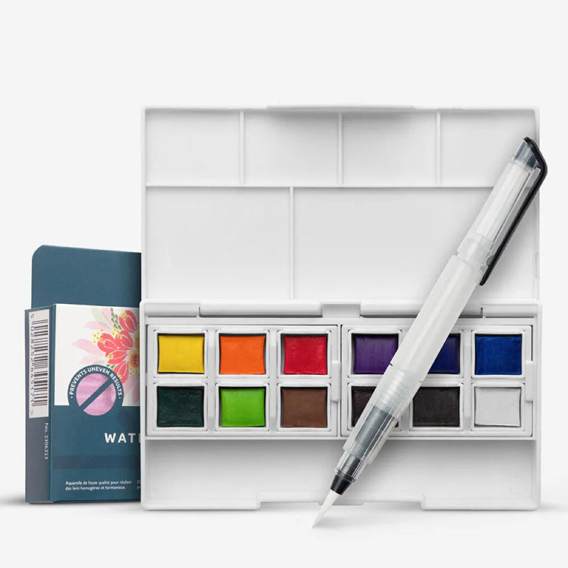 SET DE ACUARELA DERWENT X12 TONOS BASICOS + WATERBRUSH